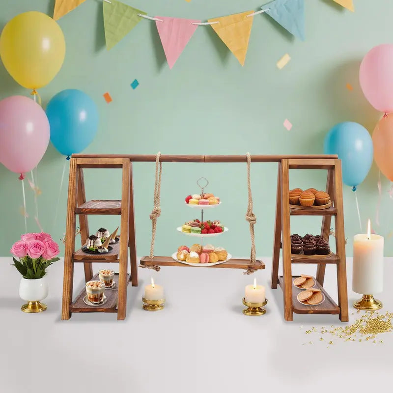 Wooden Tiered Display Stand with Rope Swing