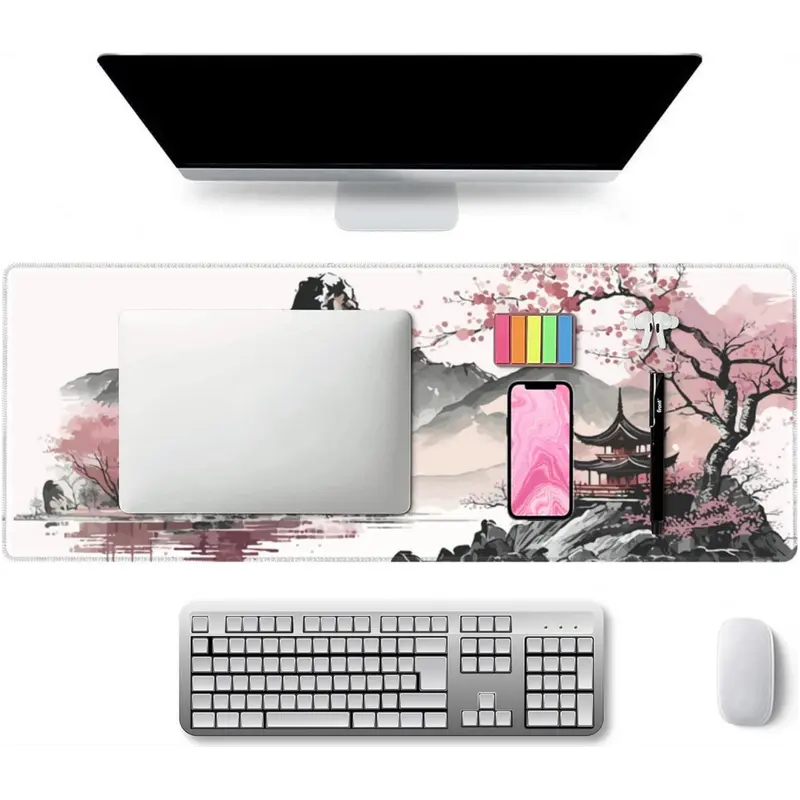 Extended Desk Mat with Ink Landscape Print