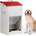 Steel Pet Food Dispenser With Red Hinged Lid