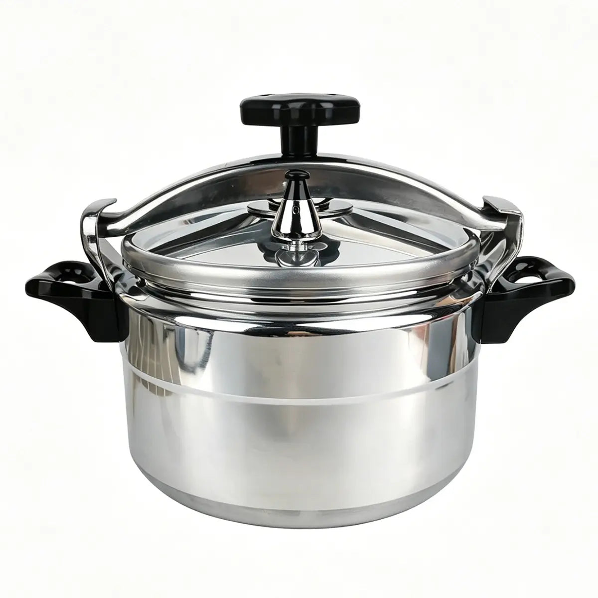 Polished Aluminum Stovetop Pressure Cooker With Black Handles