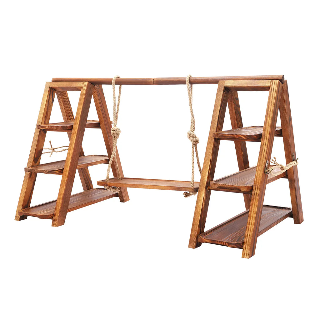 Wooden Tiered Display Stand with Rope Swing