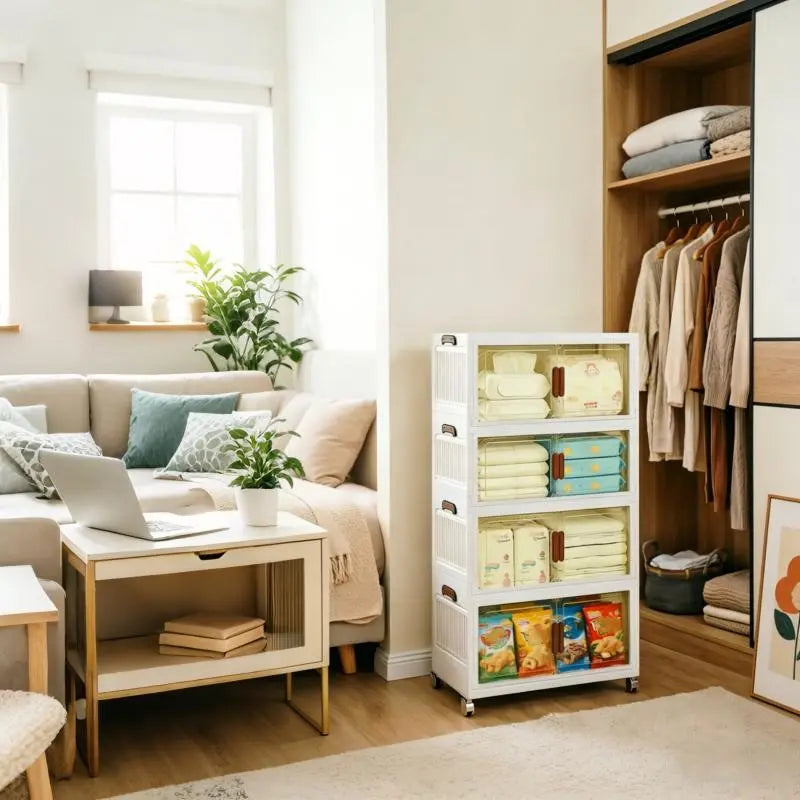 Stackable Cream Storage Cabinet with Wheels