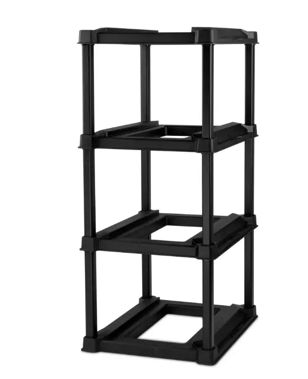 Four Tier Black Plastic Garage Tote Rack