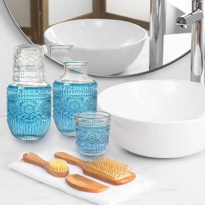 Embossed Clear Glass Carafe and Cup Set