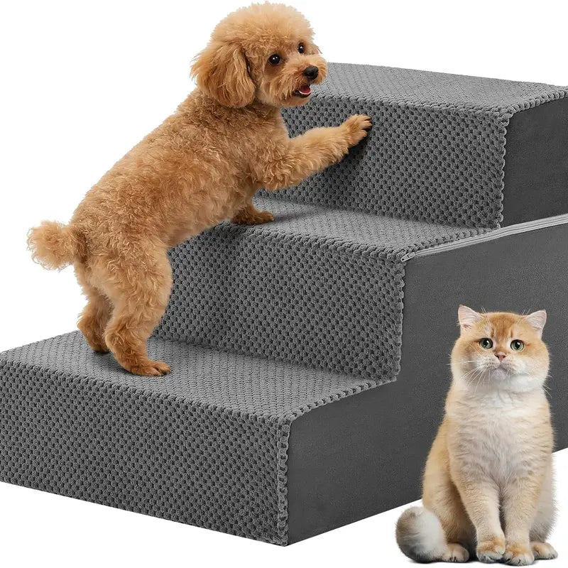 Five Step Gray Foam Pet Stairs