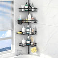 Black Four-Tier Corner Shower Shelf with Pole