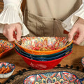 Colourful Patterned Ceramic Bowls with Side Handles