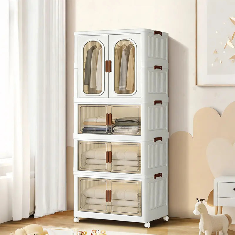 Cream Stackable Storage Cabinet with Arched Doors