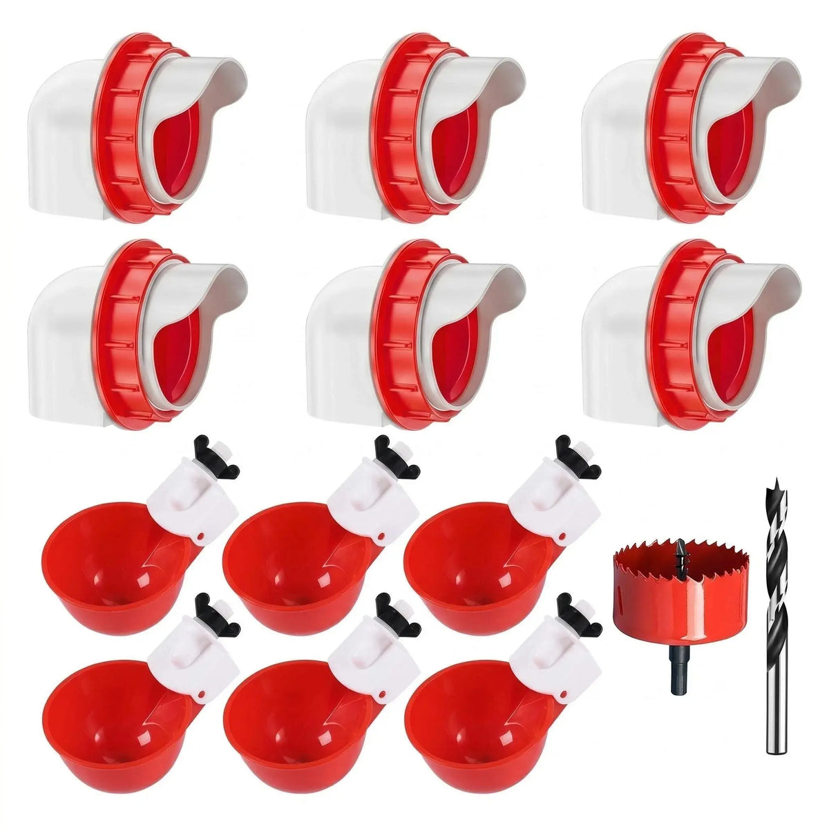 Red and White Poultry Feeder and Waterer Kit