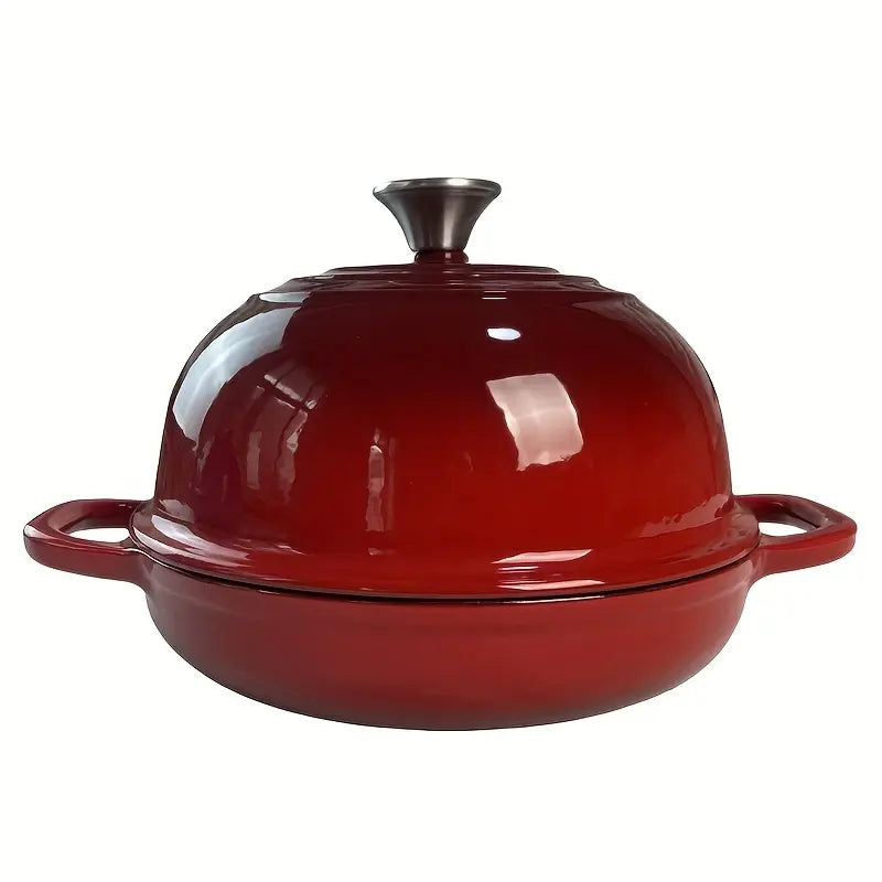 Red Enamel Cast Iron Pot with Dome Lid