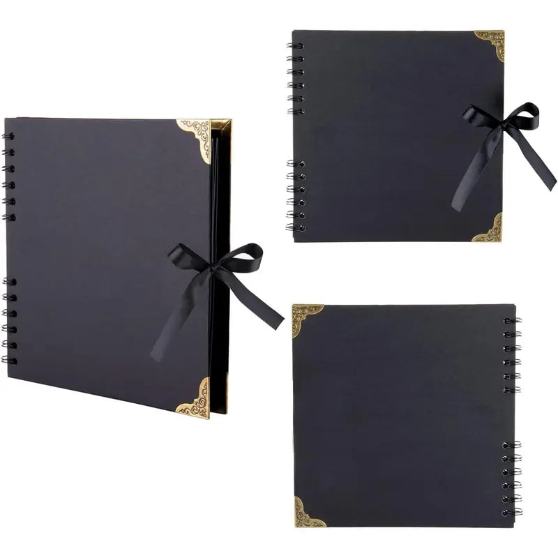 Black Spiral-Bound Scrapbook with Gold Corners