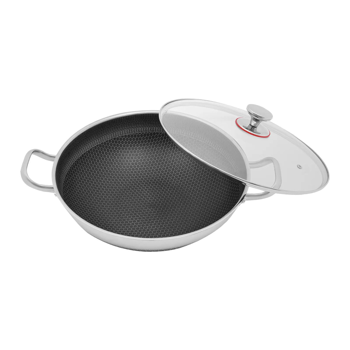 Stainless Steel Wide Pan with Honeycomb Nonstick Interior