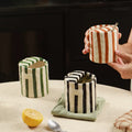 Hand-Painted Striped Ceramic Cups in Three Colours