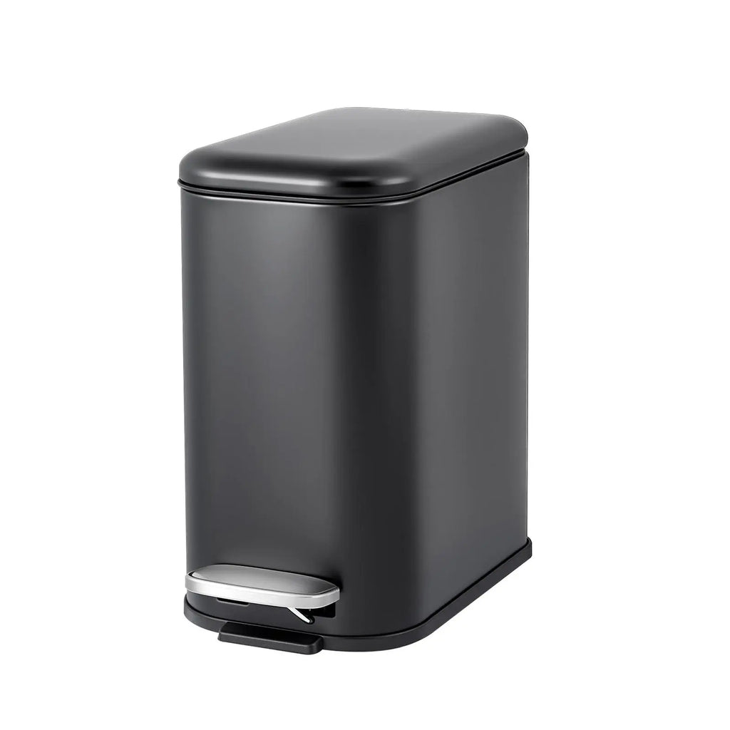 Slim Black Step Trash Can with Lid