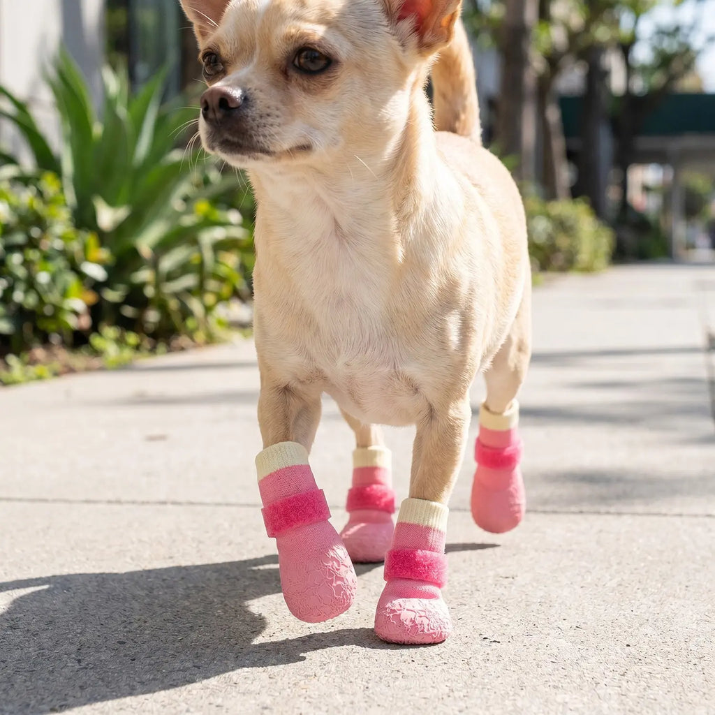 Pink Non-Slip Dog Boots with Strap Closures