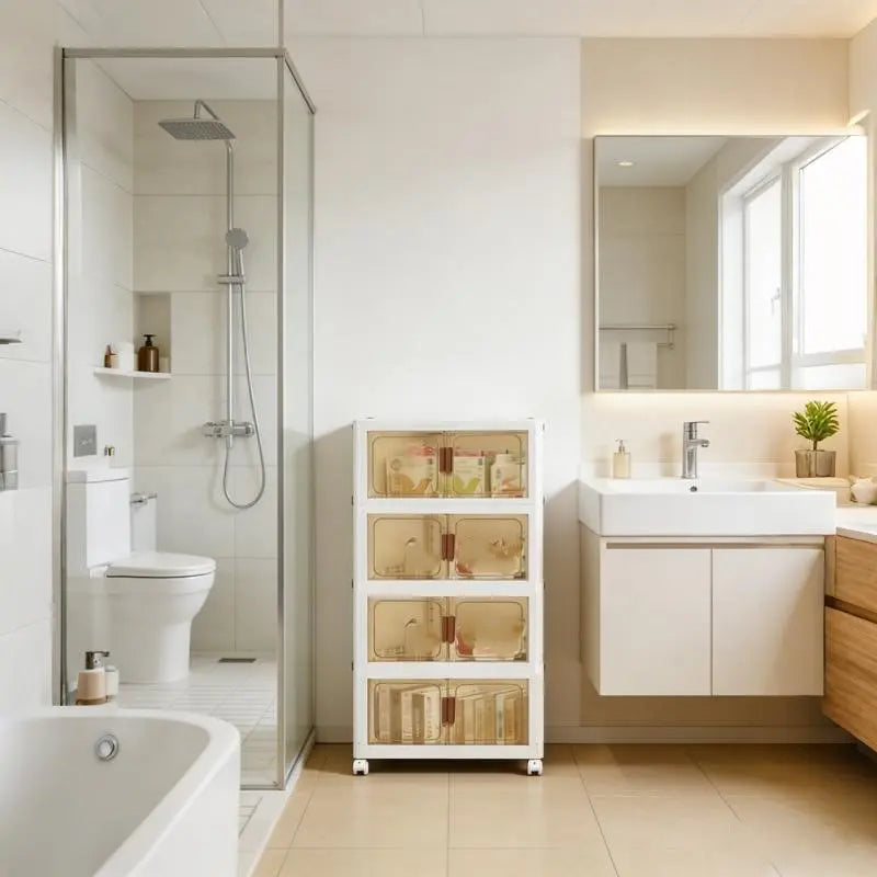 Stackable Cream Storage Cabinet with Wheels