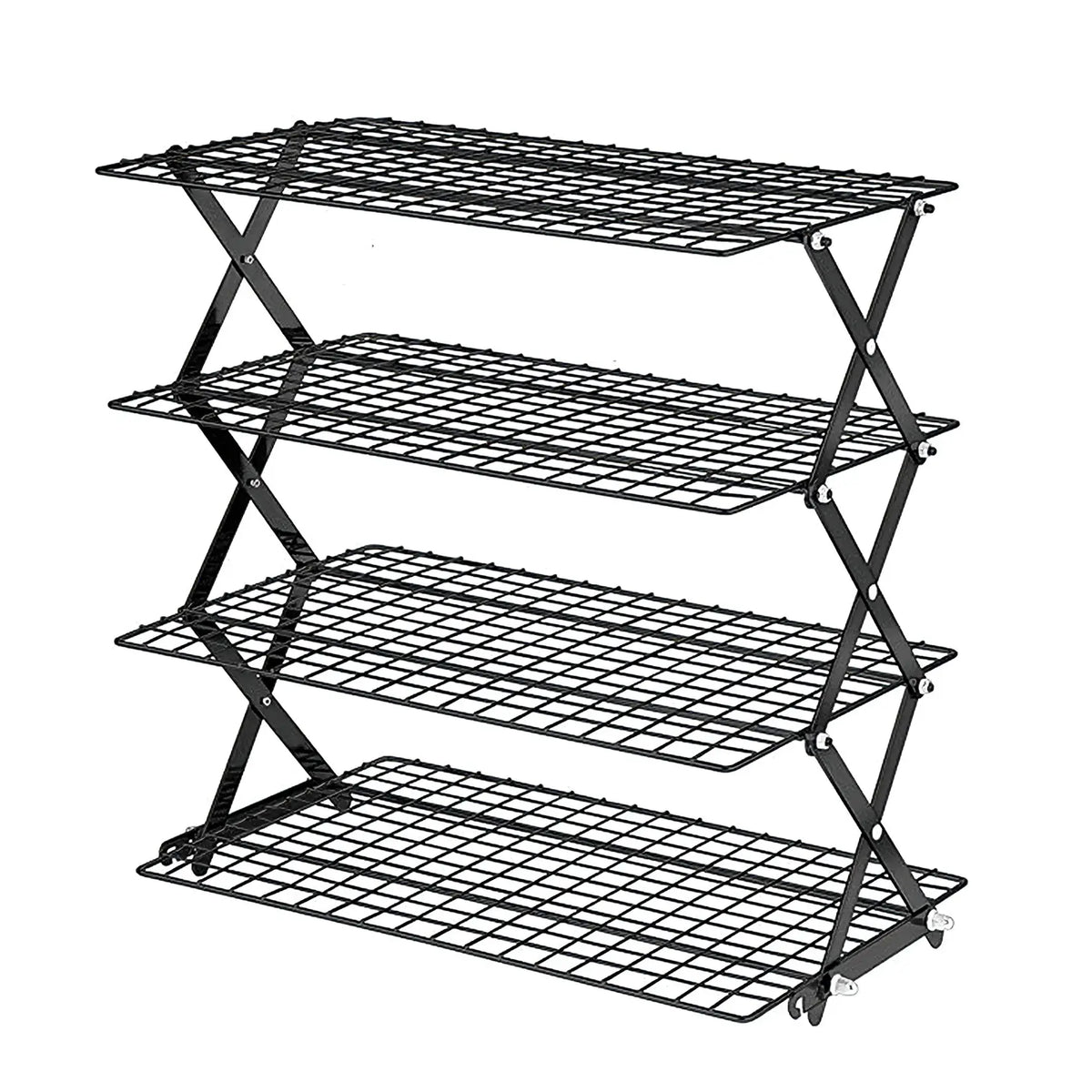 Four-Tier Black Folding Wire Grid Rack
