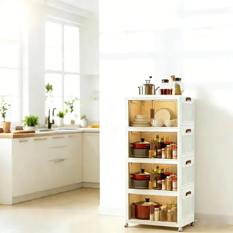 Stackable Cream Storage Cabinet with Wheels