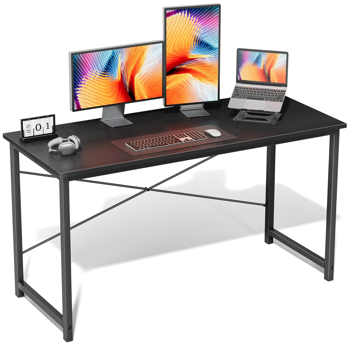 Black Wood-Look Computer Desk with Metal Frame