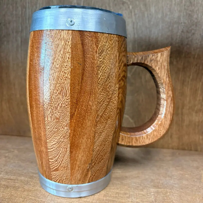 Wooden Barrel-Shaped Mug with Metal Bands