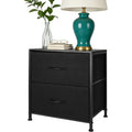Black Fabric Two-Drawer Nightstand with Metal Frame
