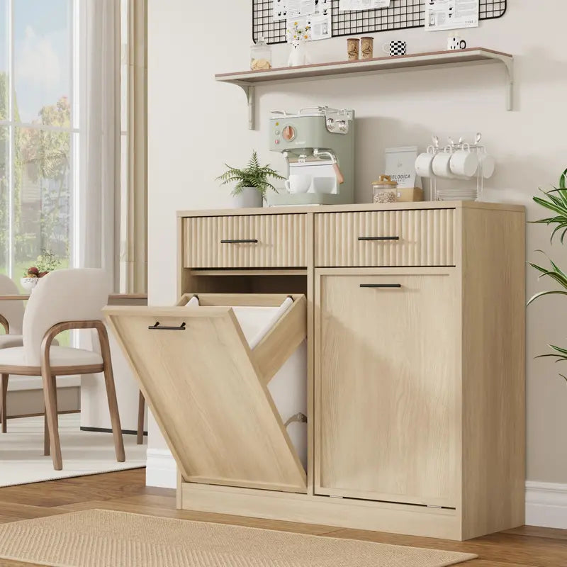 Light Oak Tilt-Out Laundry Hamper Cabinet