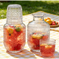 Embossed Clear Glass Carafe and Cup Set