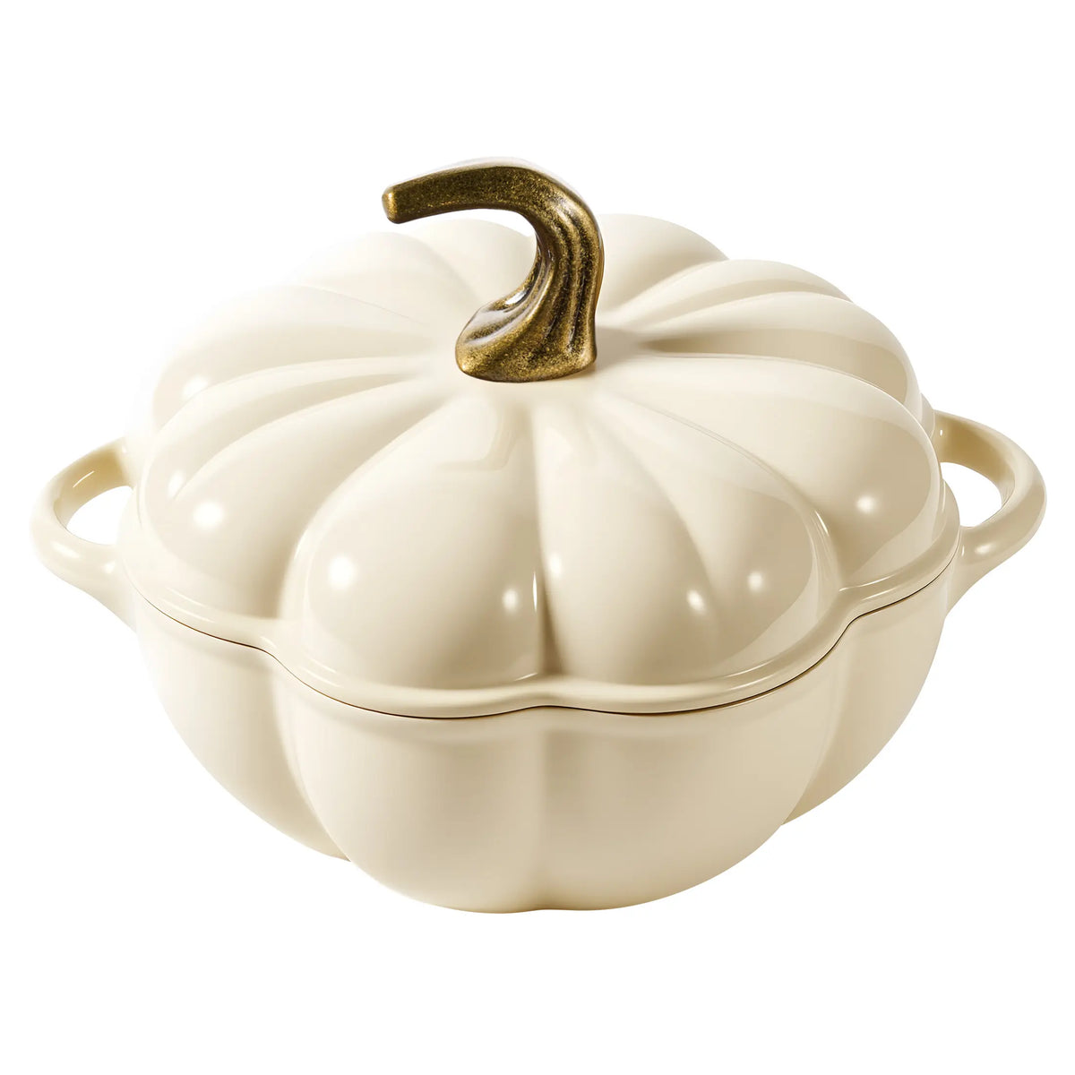 Cream Pumpkin Shaped Enamel Pot With Lid