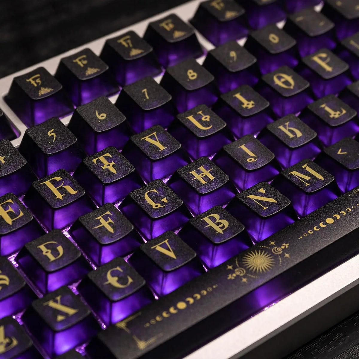Translucent Purple Keycap Set With Gold Letters