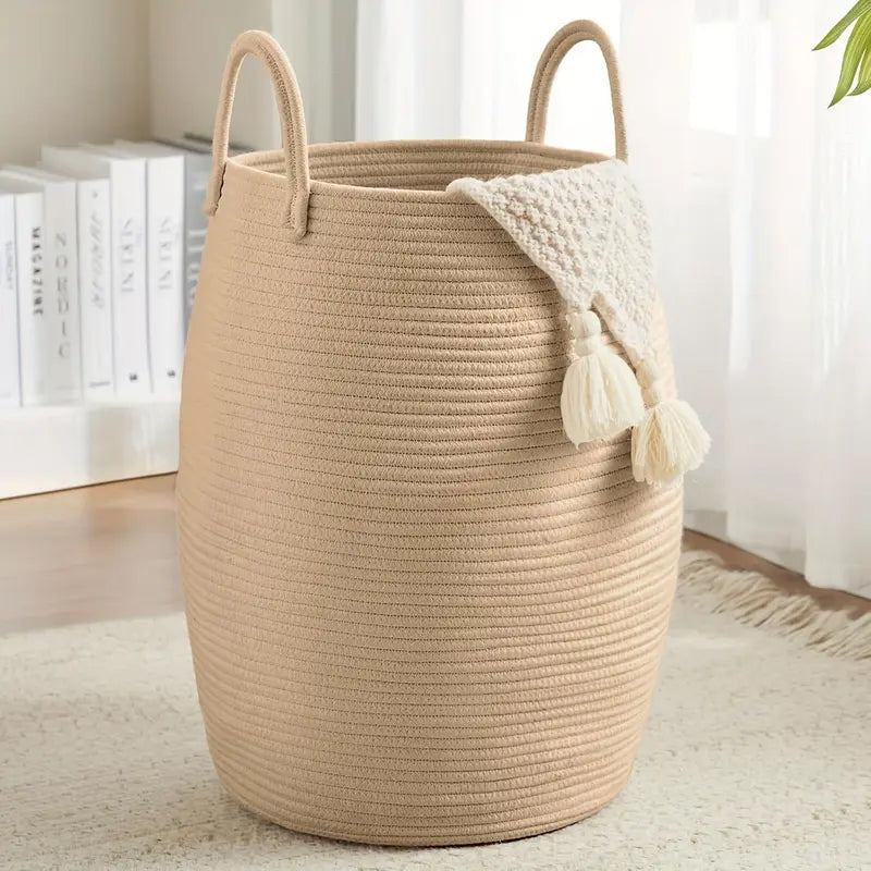 Tall Cream Rope Basket with Two Handles
