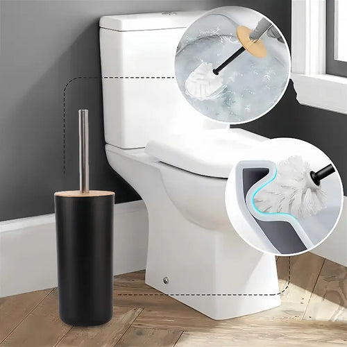 Black and Bamboo Bathroom Accessory Set