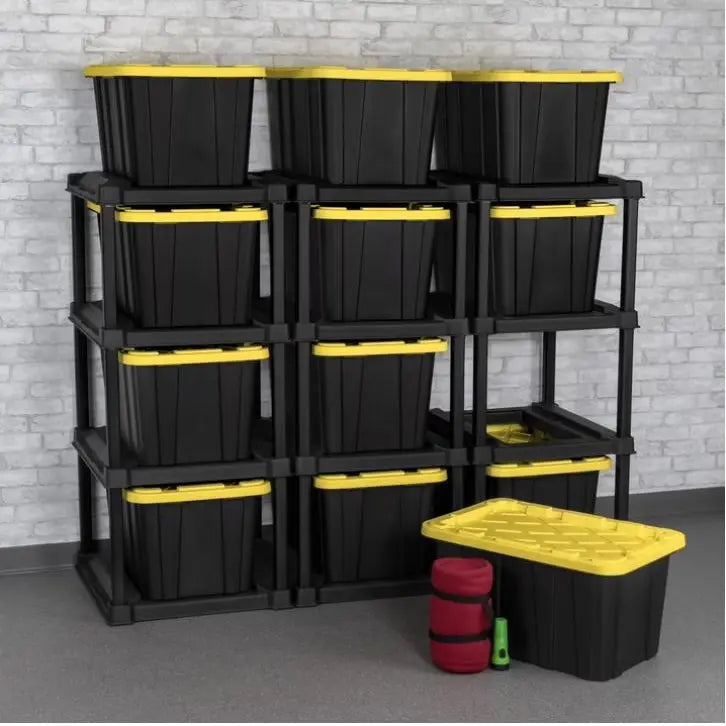 Four Tier Black Plastic Garage Tote Rack