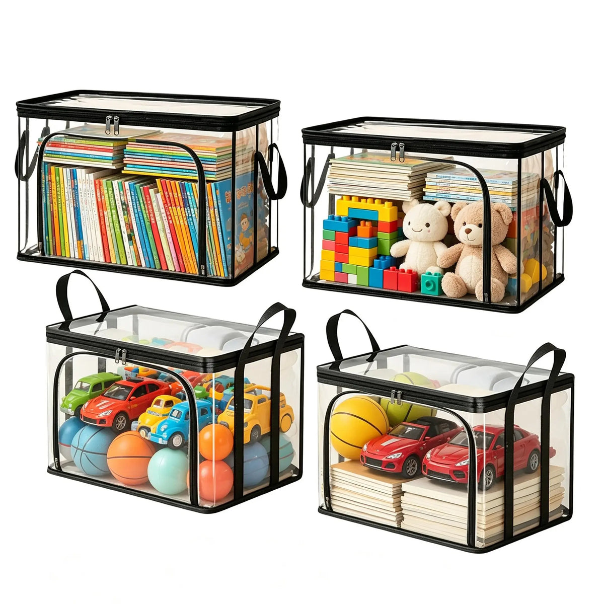 Clear Zippered Storage Bags with Black Trim and Handles