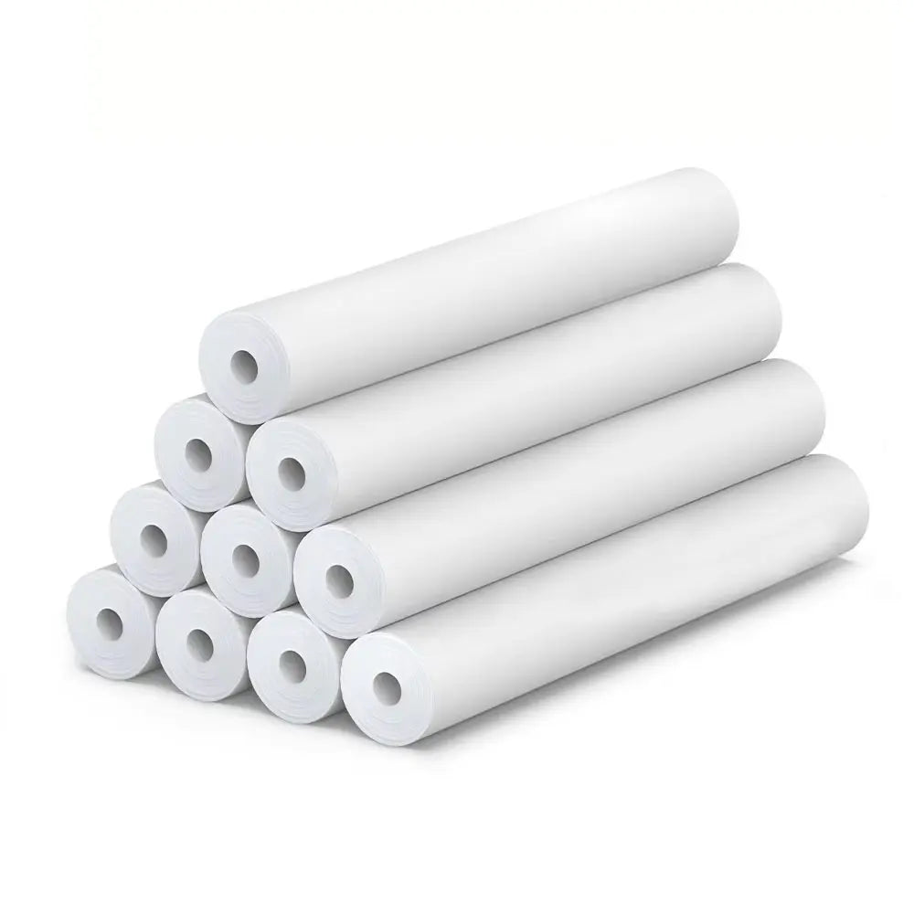 Ten White Paper Rolls Stacked in Pyramid