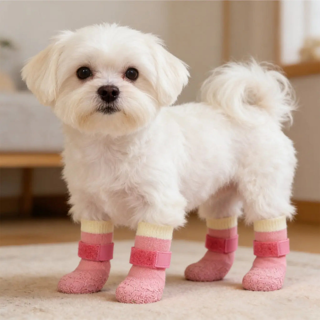 Pink Non-Slip Dog Boots with Strap Closures