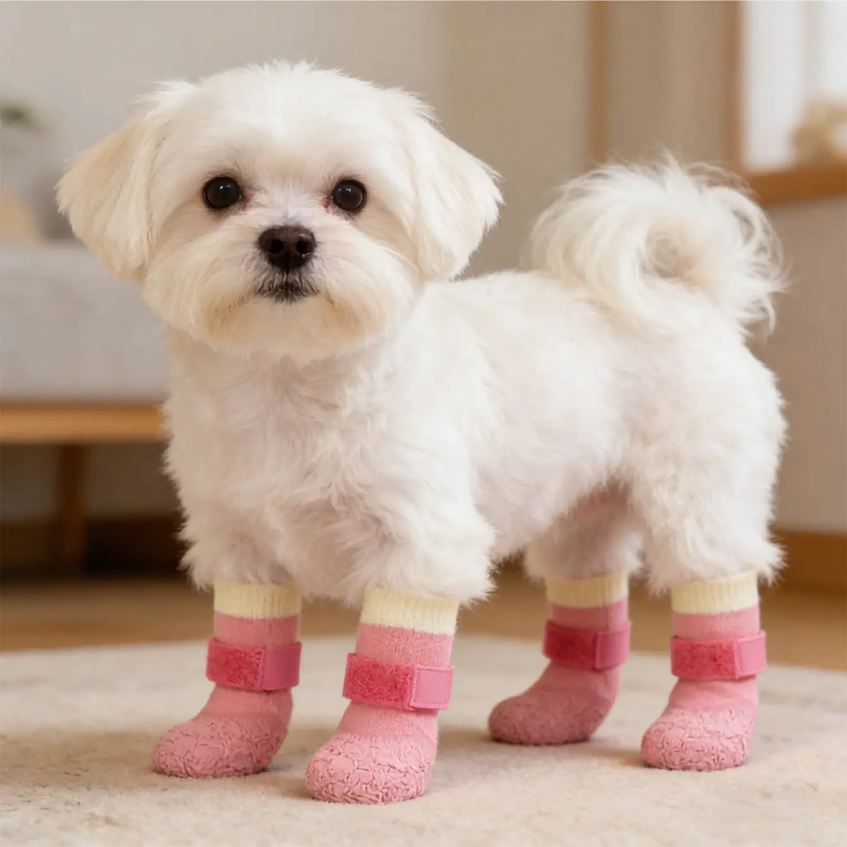 Pink Non-Slip Dog Boots with Strap Closures