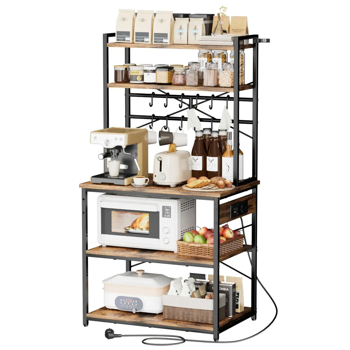 Five-Tier Kitchen Baker's Rack With Wood-Look Shelves