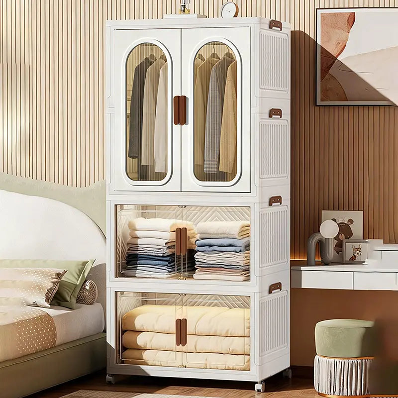 Cream Stackable Storage Cabinet with Arched Doors