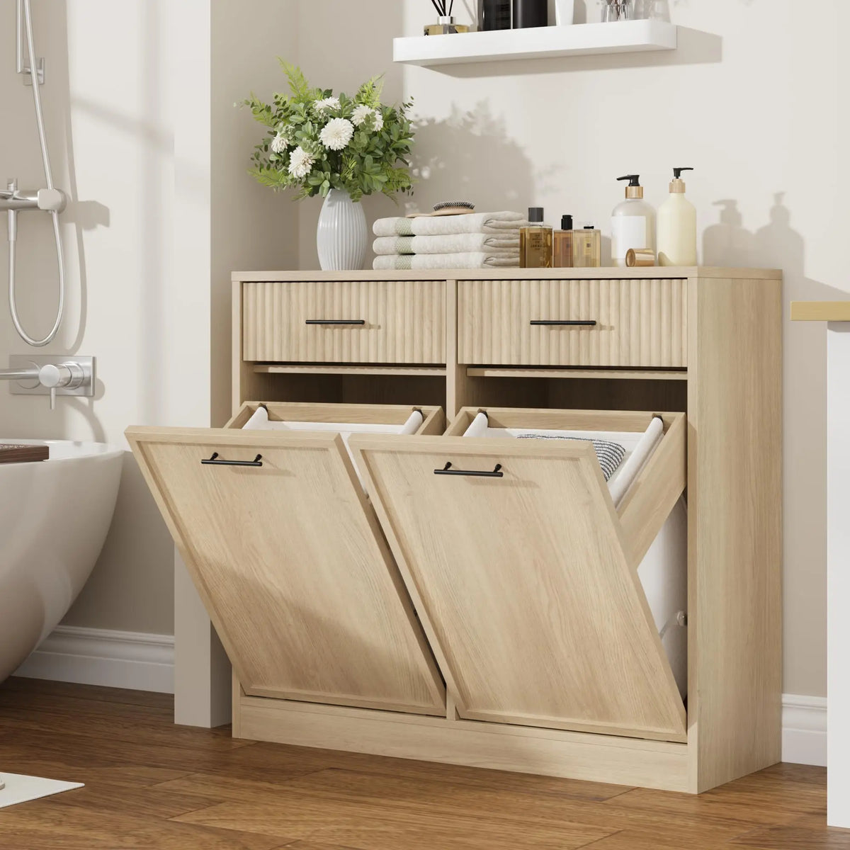 Light Oak Tilt-Out Laundry Hamper Cabinet