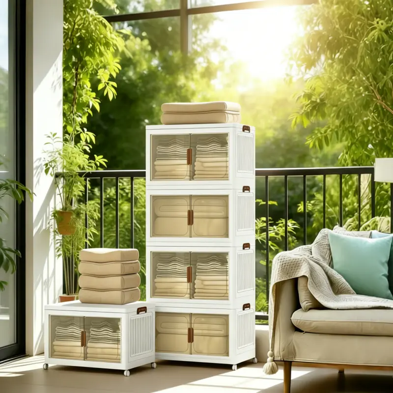 Stackable Cream Storage Cabinet with Wheels