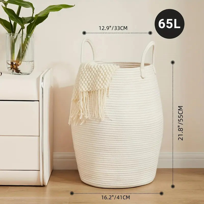 Tall Cream Rope Basket with Two Handles