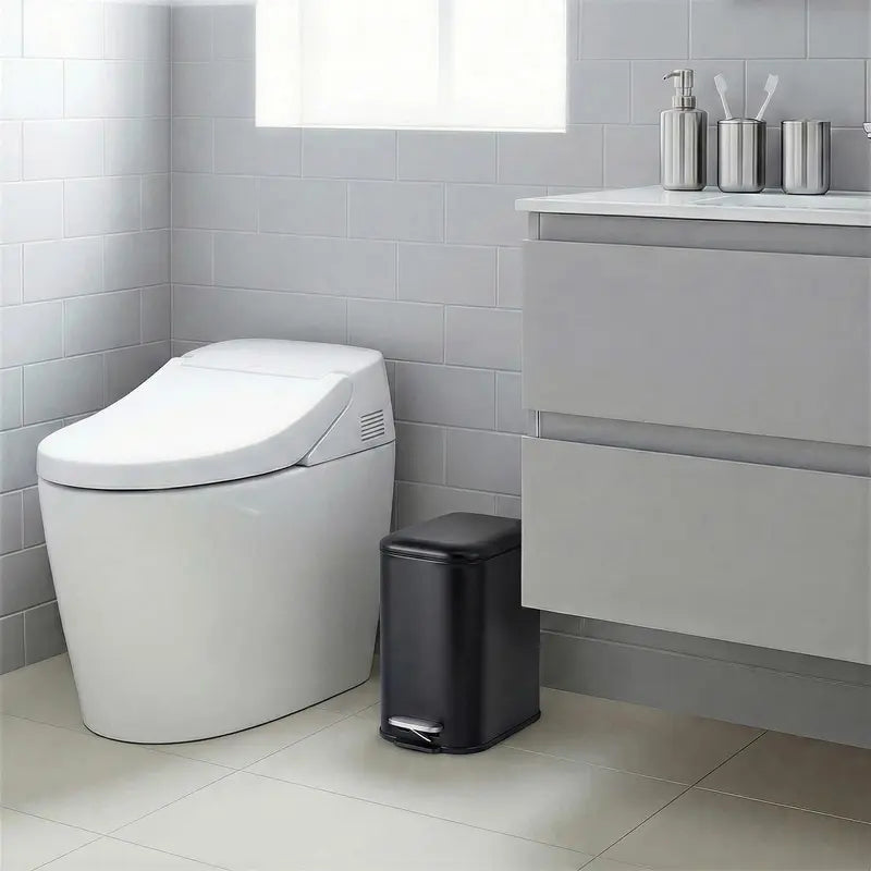 Slim Black Step Trash Can with Lid