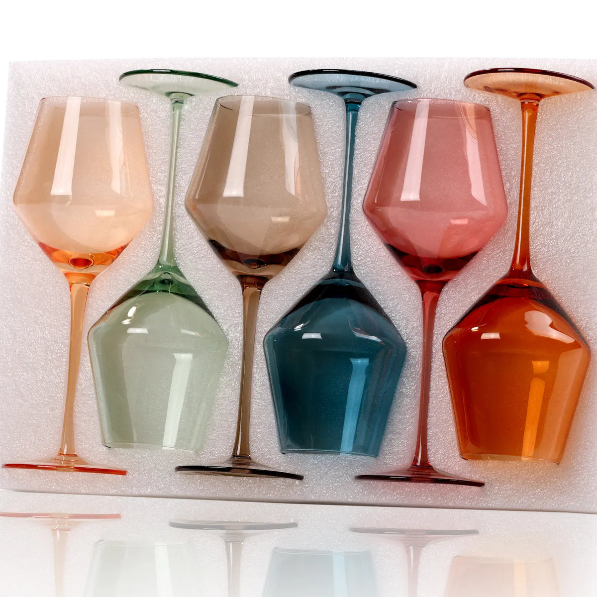 Six Colored Stemmed Wine Glasses in Mixed Tints