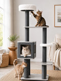 Tall Gray Cat Tower With Perches and Scratching Posts