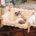 Raised Wooden Pet Sofa with Fluffy Cushion