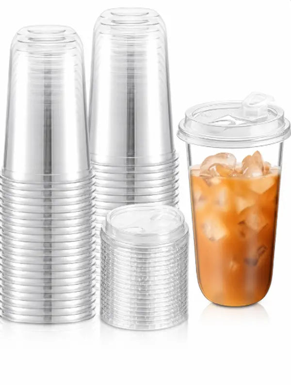 Clear Plastic Cups with Flip-Top Lids, Stacked