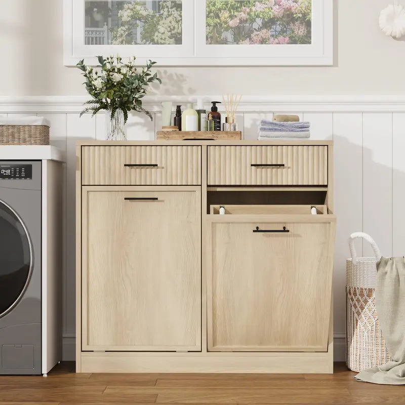 Light Oak Tilt-Out Laundry Hamper Cabinet