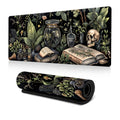 Large Black Desk Mat with Botanical Skull Print
