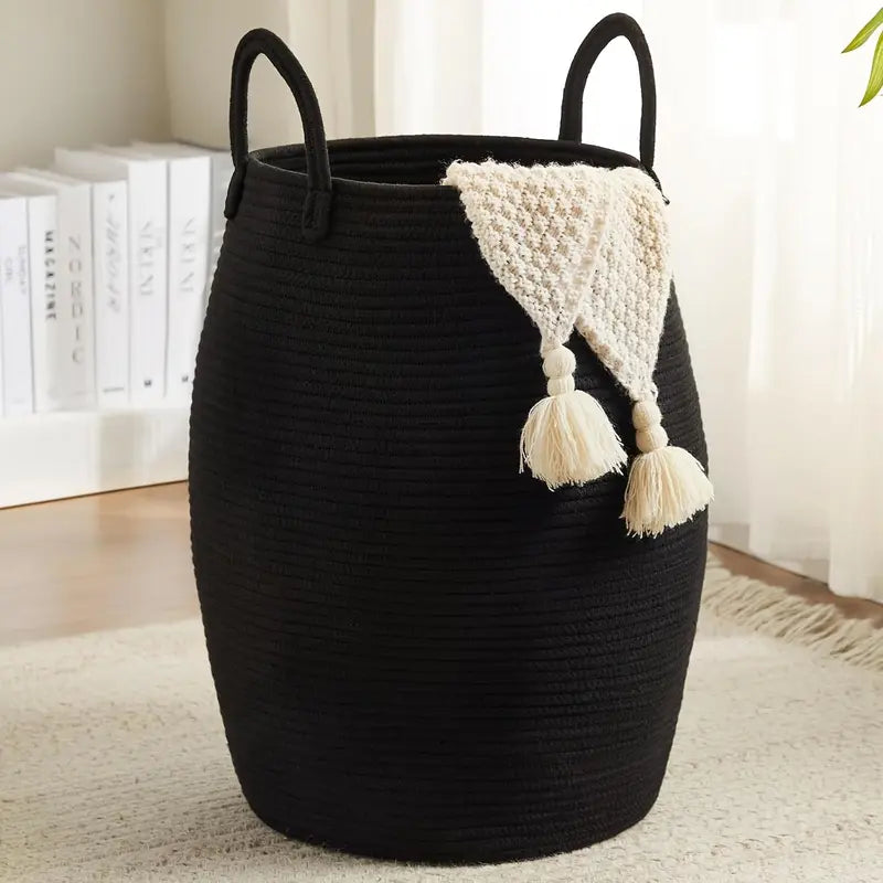 Tall Cream Rope Basket with Two Handles