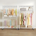 White Metal Rolling Garment Rack with Shelves